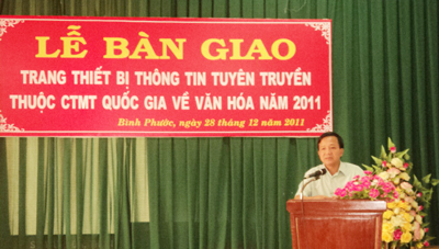 Ông Nguyễn Quang Toản - GĐ Sở VH,TT&DL phát biểu trong lễ bàn giao trang thiết bị